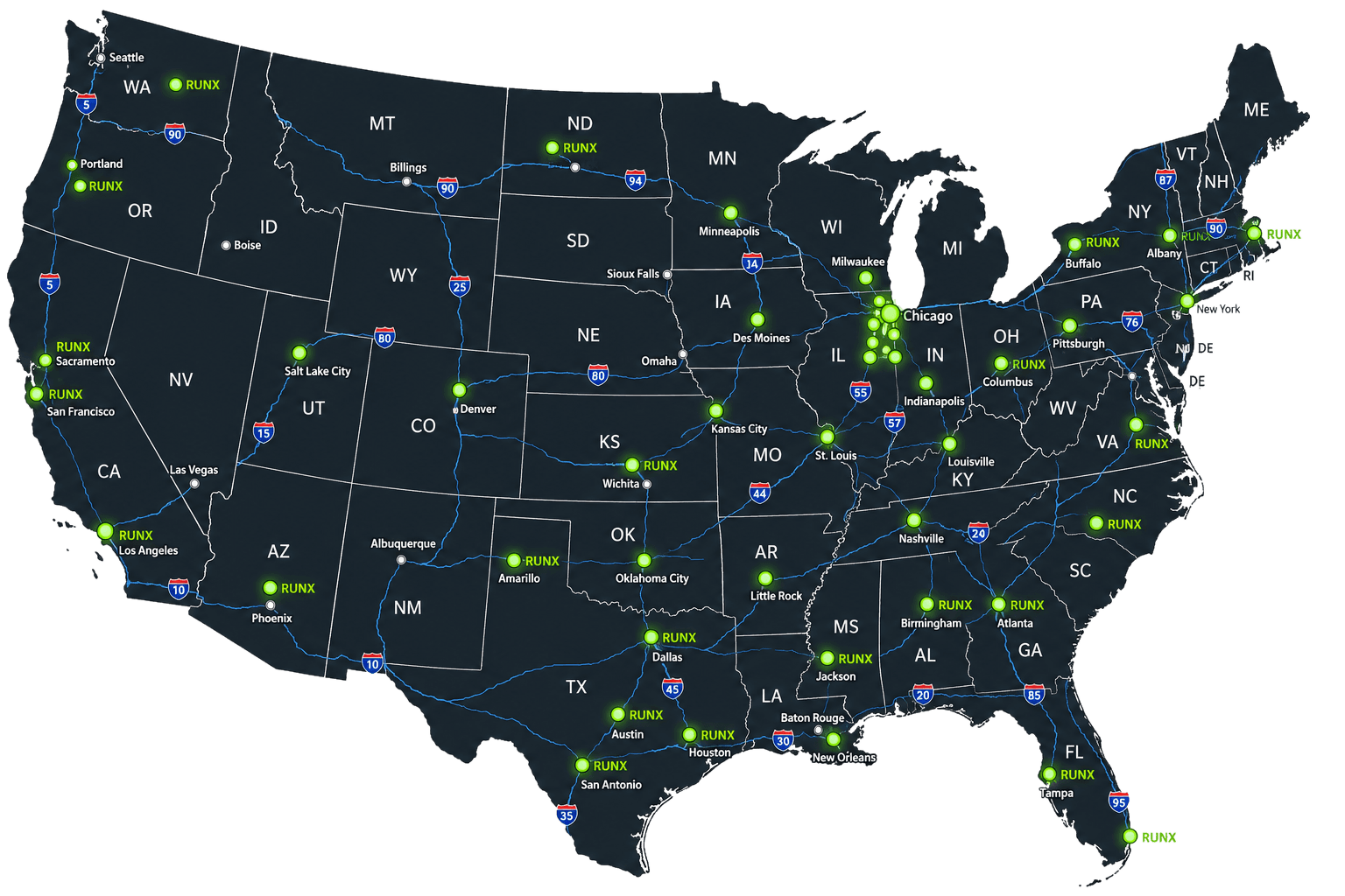 Runx locations across the United States — live, in negotiation and planned